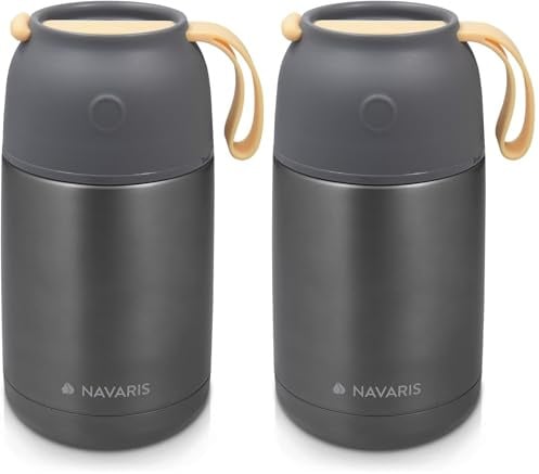 Navaris 650ml Thermobehälter für Essen - Edelstahl Warmhaltebox für Suppe Speisen Babybrei - Thermo Behälter Isolierbehälter auslaufsicher - Thermobecher - grau (Packung mit 2)