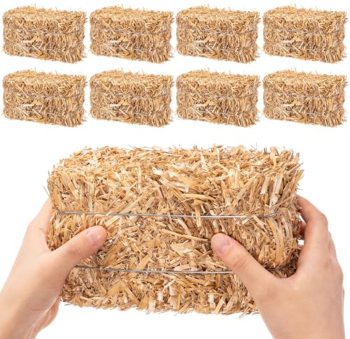 Maasechs 8 Pcs Mini Hay Bales Miniature Hay Bales for Decoration Small Decorative Straw for Easter Scene Rustic Wedding Western Cowboy Themed Birthday Party Decorations (7 x 4 x 4 Inch)