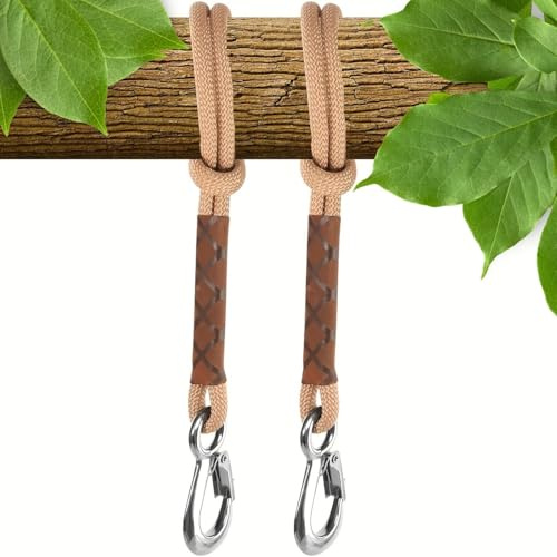 EVBOTGEE Lot de 2 fixations de balançoire pour poutre et arbre, corde de suspension réglable de 0,6 m avec mousqueton pour hamac, fauteuil suspendu et aire de jeux, suspension de balançoire extérieure