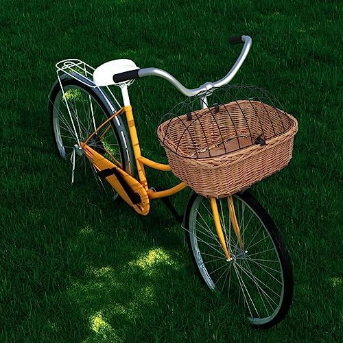 Ordellia Fahrradkorb Vorne mit Deckel aus Natur Weide, 50 x 45 x 35 cm, Eisen Deckel, 7 kg Traglast, Lenkerkorb für Einkauf, Hund, Picknick, Pendeln und Touring am Citybike oder E Bike