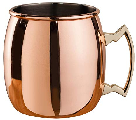 Beaumont Copper Curved Moscow Mule Mug with Brass Handle 500ml - Modern Design, Stainless Steel for Cocktails and Food Presentations