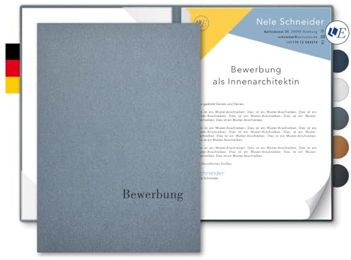 5 Stück 2-teilige Bewerbungsmappen Esclusiva® Classic-plus in Zink mit 1 Klemmschiene // in 1A-Premium-Qualität mit hochwertiger Flach-Prägung „BEWERBUNG“ // Produkt-Design von Mario Lemani