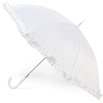 Jollybrolly White Wedding Umbrella – Vintage Style Wedding Umbrellas with Frill, Large, Long Handle, Waterproof, Sun Protection, White Summer Wedding Umbrella
