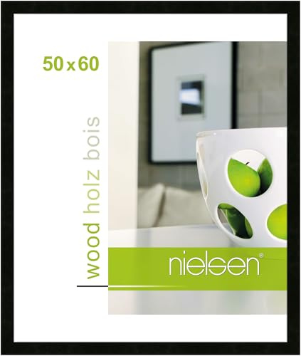 nielsen Holz Bilderrahmen Essential, 50 x 60 cm, Schwarz | Holz Posterrahmen im Hoch- & Querformat zum Aufhängen Schwarz matt Echtglas