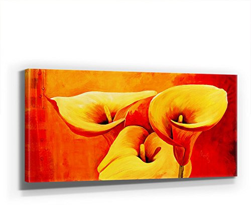 MIA MORRO - GOLDENE CALLA - 110x50cm - BILD BLUMEN - KUNST - XXL 110x50cm, Leinwand auf Holzrahmen aufgespannt, UV-stabil und wasserfest, XXL Deko Bild abstrakt FineArtPrint Wandbild