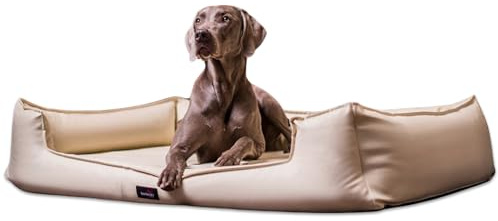 tierlando® Orthopädisches Hundebett Goofy Easy Clean aus Kunstleder mit Matratzenschoner, für mittelgroße und große Hunde Größe: 90x75cm Farbe: 05 Creme