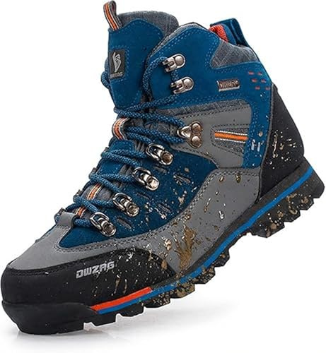 SANANG Botas De Montana De Cuero para Hombre con Suela Antideslizante, Calzado para Escalada, Azul, Amarillo, Naranja, Tallas 40-46