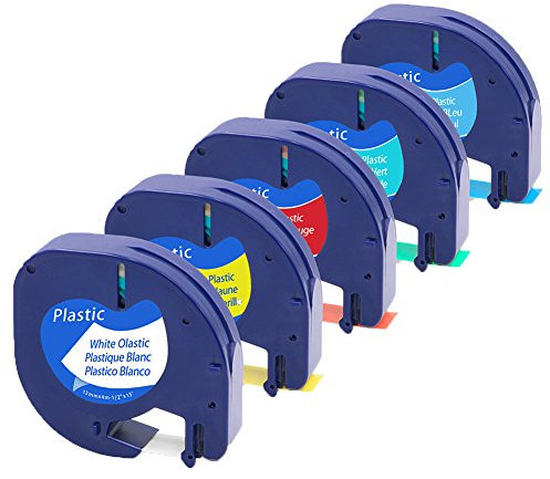 Karl Aiken 5x Farbband für DYMO LetraTag Tape 91201 91202 91203 91204 91205 12mm x 4m Dymo LetraTag LT-100H LT-100T LT-110T QX 50 XR XM 2000 Plus