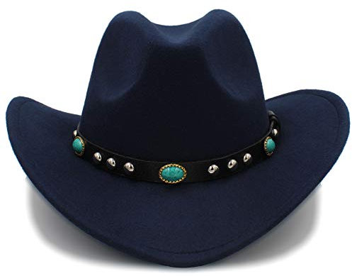 Damenhüte, Cowboyhut, Jazz-Hut, modische Cowboyhut für Frauen, Partykostüme, Cowgirl-Hut, aufrollbarer Hut (Farbe: Dunkelblau, Größe: 57–58 cm)