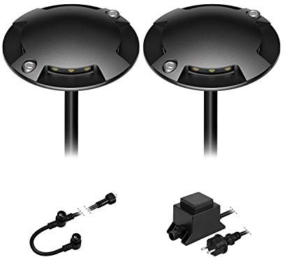 ledscom.de LED Boden-Aufbau-Leuchte Bunda, 4-flammig, für außen, schwarz, befahrbar, kalt-weiß, 2er Set