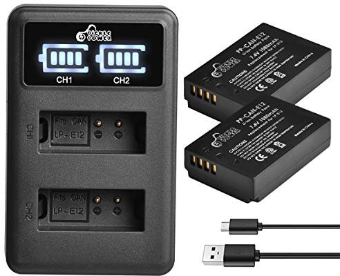Pickle Power 2Pcs 1080mAh LP-E12 Battery and Charger for Canon EOS M50, M50 MarkII, M100, M10, EOS M, 100D, PowerShot SX70 HS