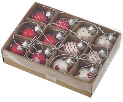 B&B 12 STK Glas Weihnachtskugeln rot Weiss Punkte Herzen Streifen Christbaumschmuck Weihnachtsschmuck Tischdeko Anhänger Weihnachtsdeko Christbaum Kugeln Glaskugeln Dots gepunktet …