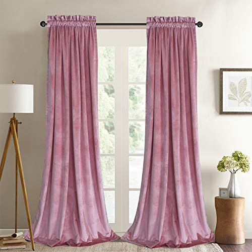 Roslynwood Lot de 2 Rideaux de fenêtre en Velours à Isolation Thermique avec Passe-Tringle pour Chambre à Coucher et Salon (132,1 x 213,4 cm, Rose poudré)