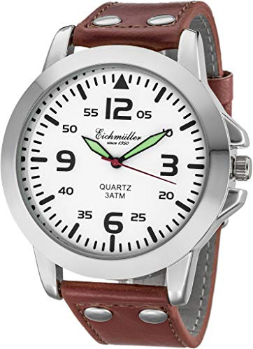 Eichmüller Herrenuhr RE1007 Weiss-braun Lederband 45 mm