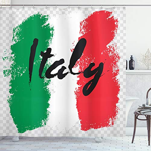ABAKUHAUS Italien Duschvorhang, Italienische Flagge Bunte Grunge, Stoffliches Gewebe Badezimmerdekorationsset mit Haken, 175 x 220 cm, Mehrfarbig