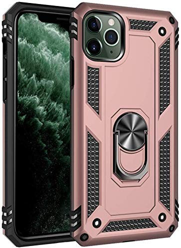 Shockproof Case For Apple iPhone 11 Pro (5.8), Premium Protective Ring Armour Phone Case with [Kickstand], Dual Layer shock Absorption Design For iPhone 11 Pro - Rose Gold