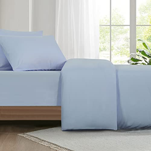 Aisbo Double Duvet Set with Sheet - Light Blue 4 Pieces Microfiber Bedding Set for Double Bed, Includes Duvet Cover, Fitted Sheet and Pillowcases