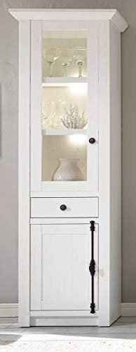 GuenstigEinrichten Vitrine Landhausstil Hooge in Pinie weiß Landhaus Vitrinenschrank 63 x 207 cm