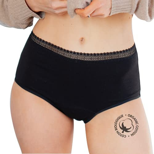 LIGNE V - Culotte Menstruelle Flux Abondant en Coton Biologique - Culotte Menstruelle Taille Haute Absorbante Lavable & Réutilisable - Convient aux Adolescentes et Grandes Tailles - Culotte Haute XS