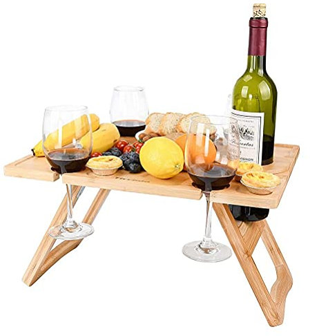Yolluu - Tavolo da picnic per vino, in legno di lusso, per snack e formaggi, con supporto per bicchieri da vino, per esterni in giardino, concerti al parco spiaggia, tavolo pieghevole