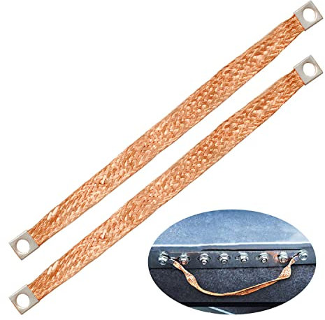SRJQXH 2 Piezas Trenza de Cobre Desnuda, Trenza de Cable Conductor del Cable con Orificios de Montaje, Correa de Tierra se Utiliza para Conectar a Tierra la Caja de Distribución