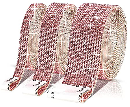 3 Rolls Purple Self-Adhesive Crystal Rhinestone Diamond Ribbon with 2 mm Rhinestones,Bling Home Accessories Rhinestone Stickers for Arts Crafts Home Cake Wedding Birthday Party Event Car Phone Decor