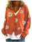 HULKAY Women's Floral Print Long Sleeve V-Neck Sweaters Button Down Ribbed Cuffs Knit Cropped Cardigan Sweater (UK, Alpha, L, Regular, Regular, Orange)