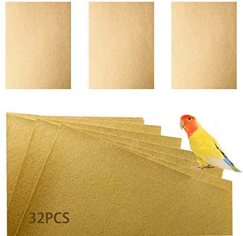 Hamiledyi Futterpapier für Vogelkäfig, spezielles Sandpapier für Papageienkäfig, Kies-Papiermatte, 43,2 x 27,9 cm, Einwegkissen für Vögel, Sittiche, Wellensittiche, 32 Stück