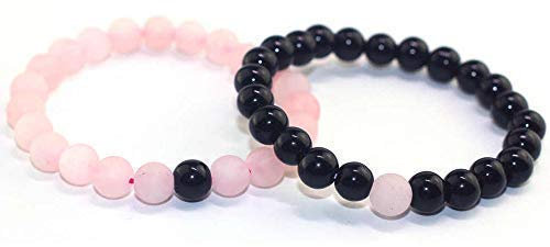 Frienemy Presents Natural Rose Quartz and Black Tourmaline Stone 8 Mm Bead Bracelet Combo for Men and Women #Frienemy-197