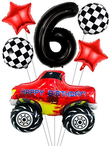Liitata Rennwagen Luftballon Set Rennauto 6. Kinder Geburtstag Deko Zahl 6 Folienballon Schwarz Großes Rennwagen Luftballons Zielflagge Ballon Stern Ballon für Junge Geburtstag Party Motto Party Deko