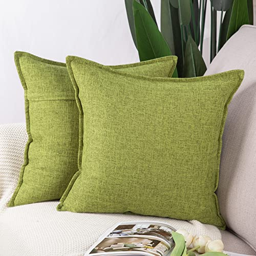 Madizz 2er Set Polyester- Leinen Kissenbezügen Weiche dekorative Kissenbezüge für Sofa Schlafzimmer Kissenhülle Hellgrün 60x60 cm Quadrat
