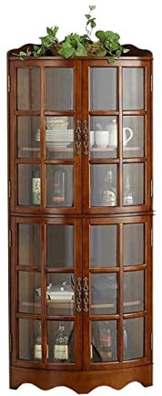 BNNP Industrial Wine Bar Cabinet Corner Wine Cabinet with 2 Doors Adjustable Shelves, Freestanding Glass Storage Cabinet for Bathroom, Kitchen, Living Room Farmhouse Liquor Cabinet Bar Wine Rack