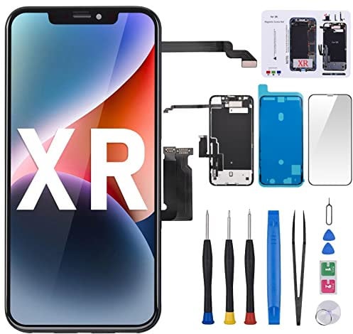 for iPhone XR Screen Replacement 6.1” with Ear Speaker Proximity Sensor Kit, LCD Display 3D Touch Digitizer Full Assembly Fix Tools Magnetic Screw Mat Front Earpiece Repair A1984, A2105, A2106, A2108