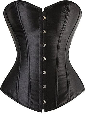 Sxybox Damen Korsett Bauchweg Vollbrust Corsage Top Gothic Burlesque Schnüren Bustier,Satin Schwarz,M