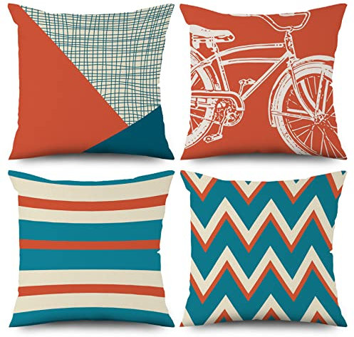 ASDCXZ Orange Kissenbezug 45x45 cm 4er Set, Nordeuropa Modern Mode Beige Blau Sofa Dekokissen Kissenbezüge Kissenhülle Waschbar Polyester Flachs Textil Outdoor Polster Kopfkissenbezug Kissen Bezug