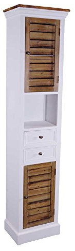 Landhausmöbel Kommodenturm Paris schmal Holz 2 Schubladen Vintage Look Creme weiß - Landhaus