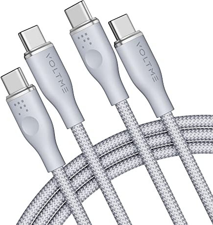 VOLTME Lot de 2 Câble USB C vers USB C PD 5A 100W Nylon Tressé 1,80m, RUGG Cable Charge Rapide USB-C Type C Compatible avec MacBook, MateBook pro, Pixel 7/6 Pro/5/4XL, iPad Pro, Galaxy, etc (gris)