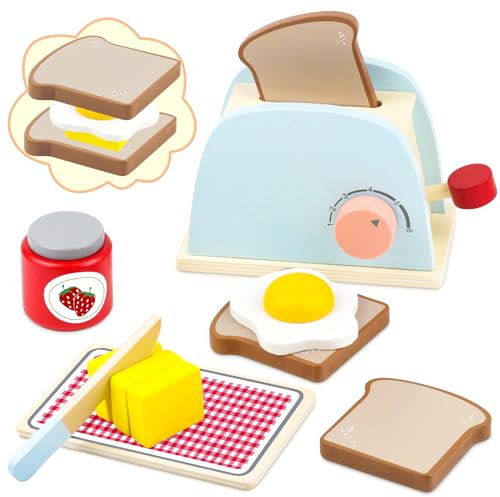 Airlab Grille-Pain en Bois Bébé, Jouet Jeux de Rôle Éducatif Éveil Montessori, Boulangerie Nourriture Accessoire Dinettes Cuisine, Cadeau Créatif Anniversaire Pâques Halloween Noël Garçon Fille 3+ Ans