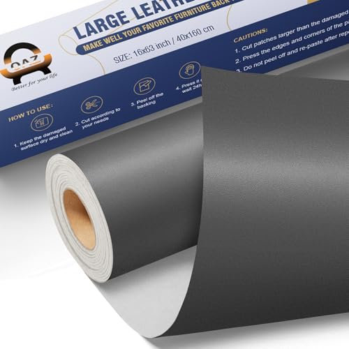 Leder Patch Kunstleder Selbstklebend Glatt Schwarz grau, 40 x 160cm Leder Reparatur Set, Selbstklebende Lederflicken Leder Reparatur Patch Kit für Möbel, Sofa, Autositze, Taschen, Jacken, Bürostuhl