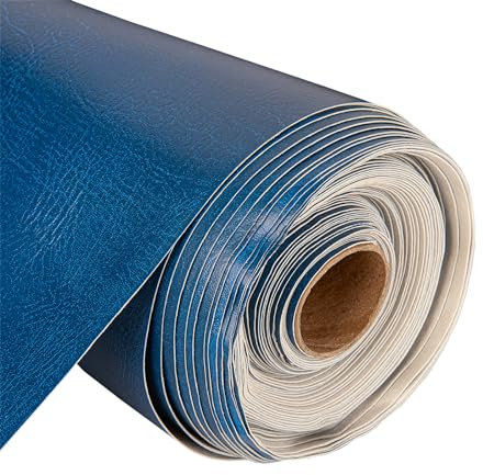 Discount Fabrics PVC Leatherette Fabric – 1 Metre Textured Faux Leather Vinyl (140cm Wide, 600GSM) – Waterproof Material for Upholstery, Sewing, Chairs & Boats (Royal Blue,5 Metre)