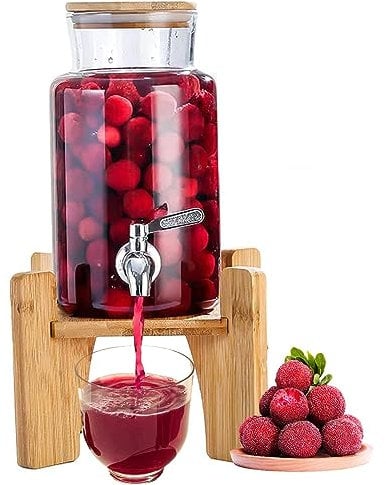 Distributeur de boissons 3L Bouteille d'eau froide Distributeur de boissons Distributeur d'eau en verre avec couvercle de support, bocaux de bière de limonade de grande capacité sans BPA pour bureau