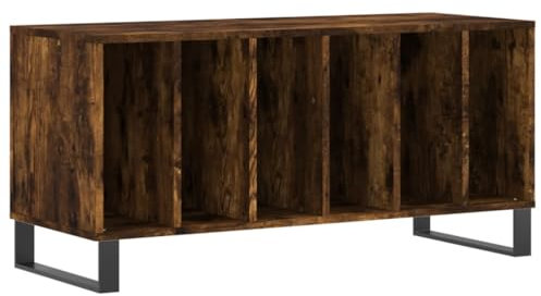 vidaXL Record Cabinet in Smoked Oak - Engineered Wood Vinyl Storage with Iron Feet, Ample LP Space, Sturdy Top for Electronics