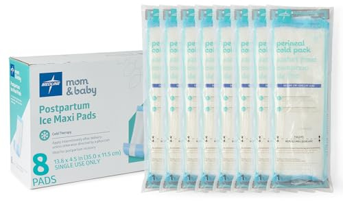 Medline Lot de 8 compresses périnéales absorbantes 2 en 1 et poches de glace froide instantanées pour soins post-partum Prêts à l'emploi Essentiel après l'accouchement, la maternité et les soins