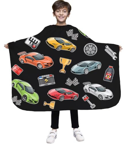Kinder Friseurumhang für Friseursalon 85x110 cm Professionelle Salon-schürze Schönheitssalon und Heimgebrauch, Bunt, Motiv Auto [111]