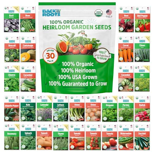 Back to the Roots Heirloom Organic, Non-GMO & USA Grown Seeds, 30ct Herb, Fruit, Flowers, and Veggies, Assortment May Vary, Guaranteed to Grow