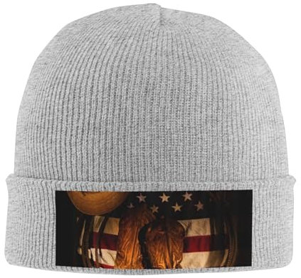 OPSREY Bandiera americana con stivali da cowboy stampato caldo cappello lavorato a maglia neutra cappello invernale lavorato a maglia cappello di lana, grigio, Etichettalia unica