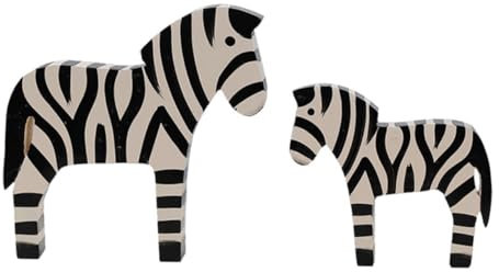 DECHOUS 2 Stück Zebra Holzfiguren Tischdekoration Holzschnitzerei fürs Wohnzimmer Kreatives Zebra Ornament