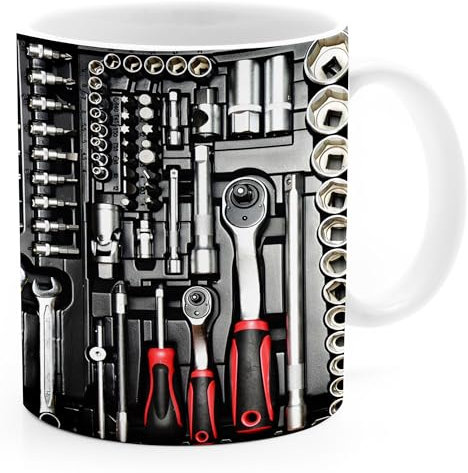 Moonworks® Kaffee-Tasse Bedruckt Werrkzeug Fotoprint Toolbox Geschenk für Männer Handwerker KFZ Mechaniker Schrauber weiß standard