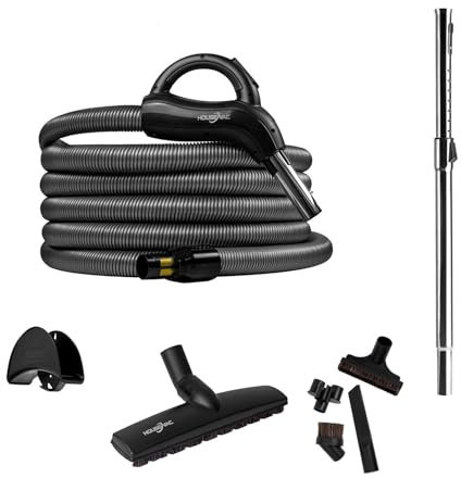 HouseVac Zubehörset Zubehör Kit 8 Teile zentralstaubsauger Schlauch 9m Teleskoprohr mit Clip Bürste ist für Hartböden wie Parkett, Holzböden, Laminat und Fliesen geeignet