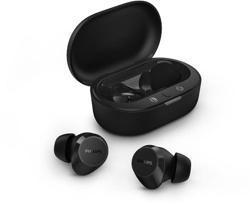 Philips TAT1209BK True Wireless In Ear Bluetooth Headphones - Small Buds. Great Value Natural Sound. Dynamic bass, Pocket-Sized Charging case, Clear Calls - Black
